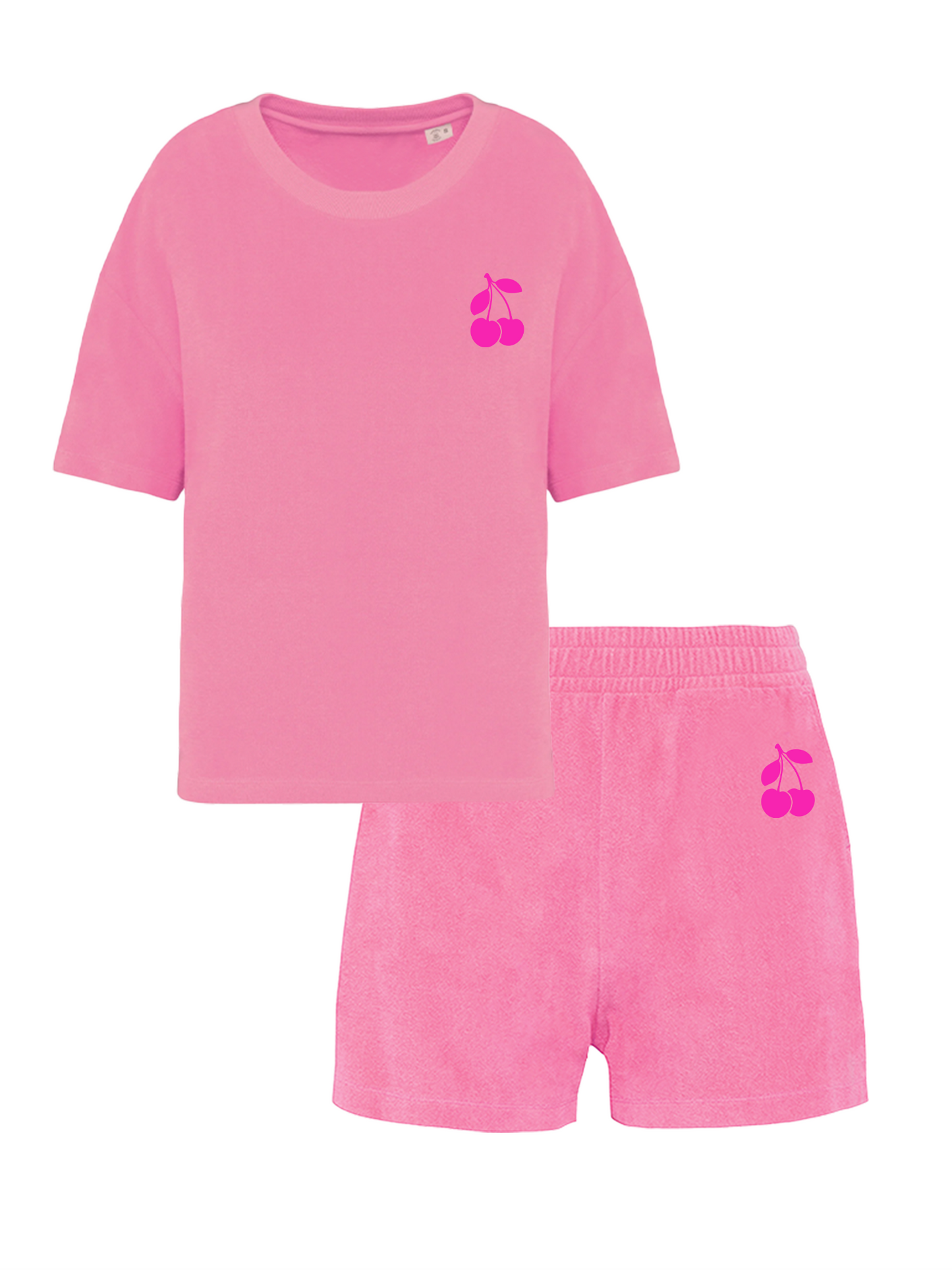 Set Badstof Cherry Mini Neon Pink Velvet – Candy Pink