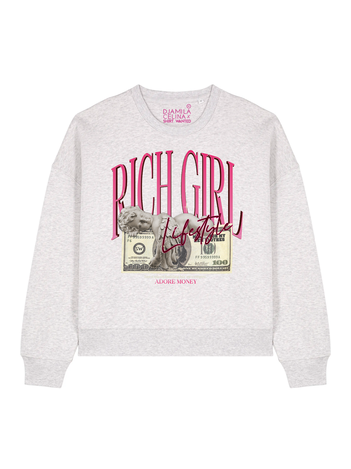 BOXY SWEATER DJAMILA CELINA RICH GIRL PRINT – HEATHER GREY