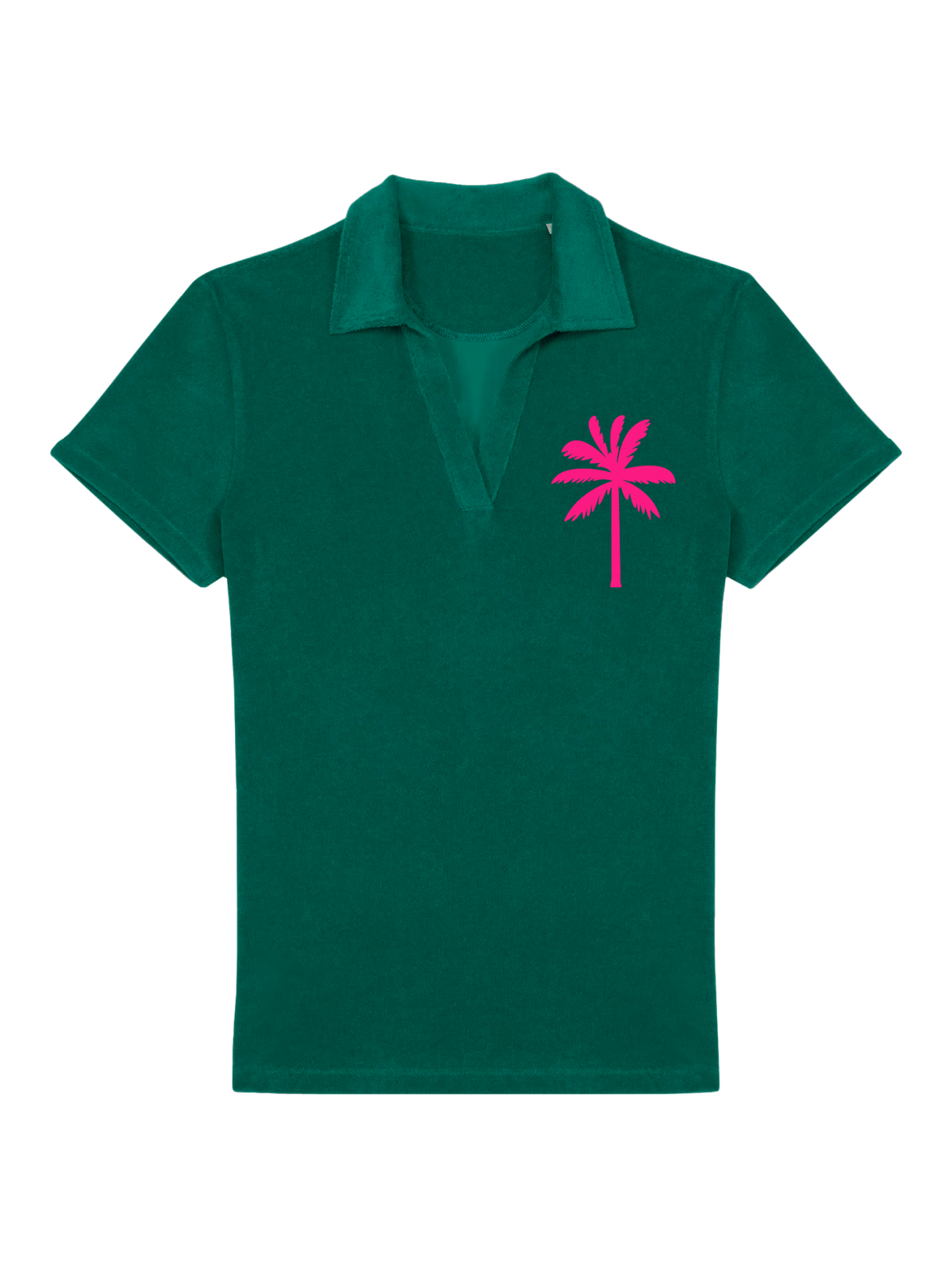 Badstof Shirt Palm Tree Neon Pink Velvet - Green | NOTE- Levertijd 5-6 werkdagen