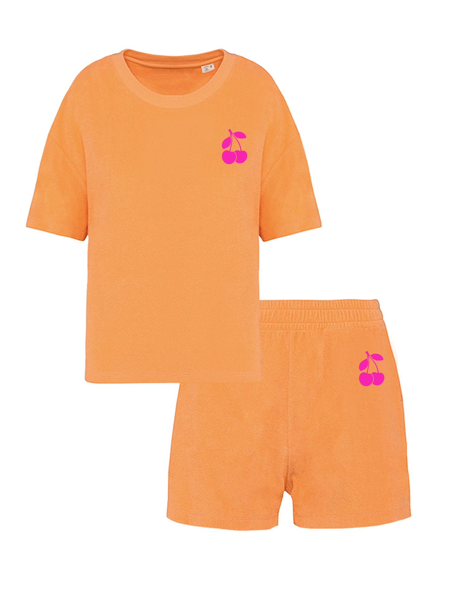 Set Badstof Cherry Mini Neon Pink Velvet – Orange