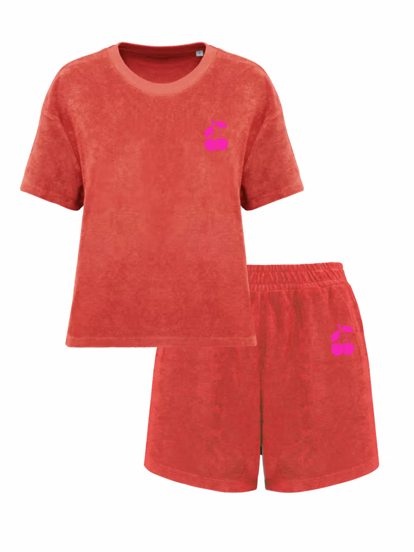 Set Badstof Cherry Mini Neon Pink Velvet – Red