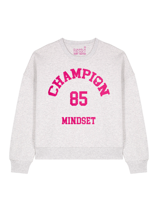 BOXY SWEATER DJAMILA CELINA CHAMPION NEON PINK VELVET – HEATHER GREY