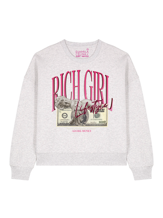 BOXY SWEATER DJAMILA CELINA RICH GIRL PRINT – HEATHER GREY