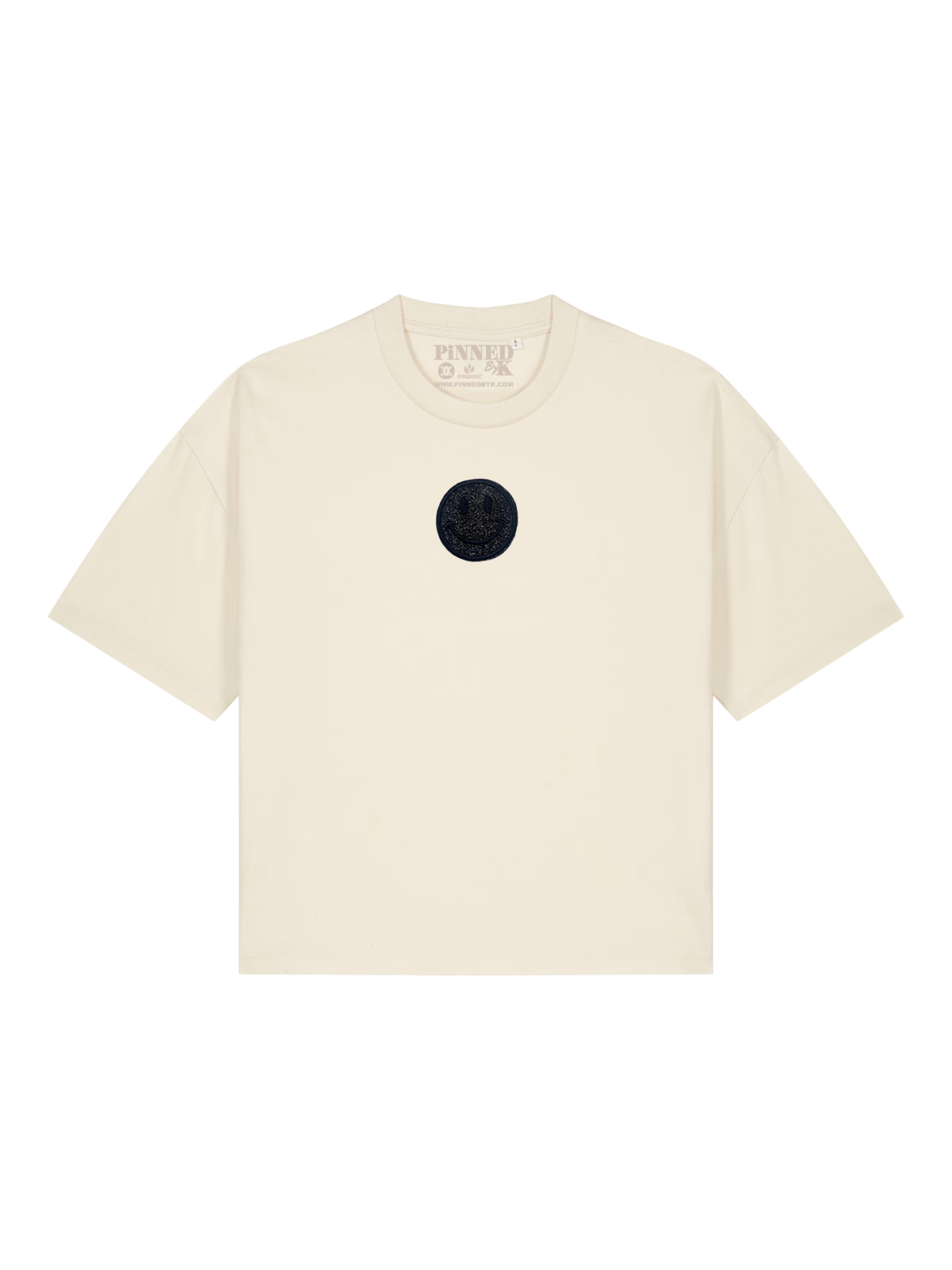 Boxy T-shirt 3D Smiley Black Glitter - Offwhite