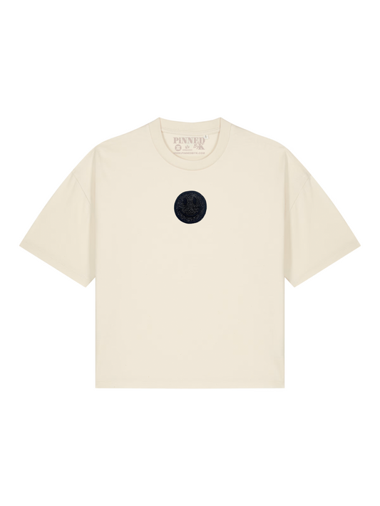 Boxy T-shirt 3D Smiley Black Glitter - Offwhite