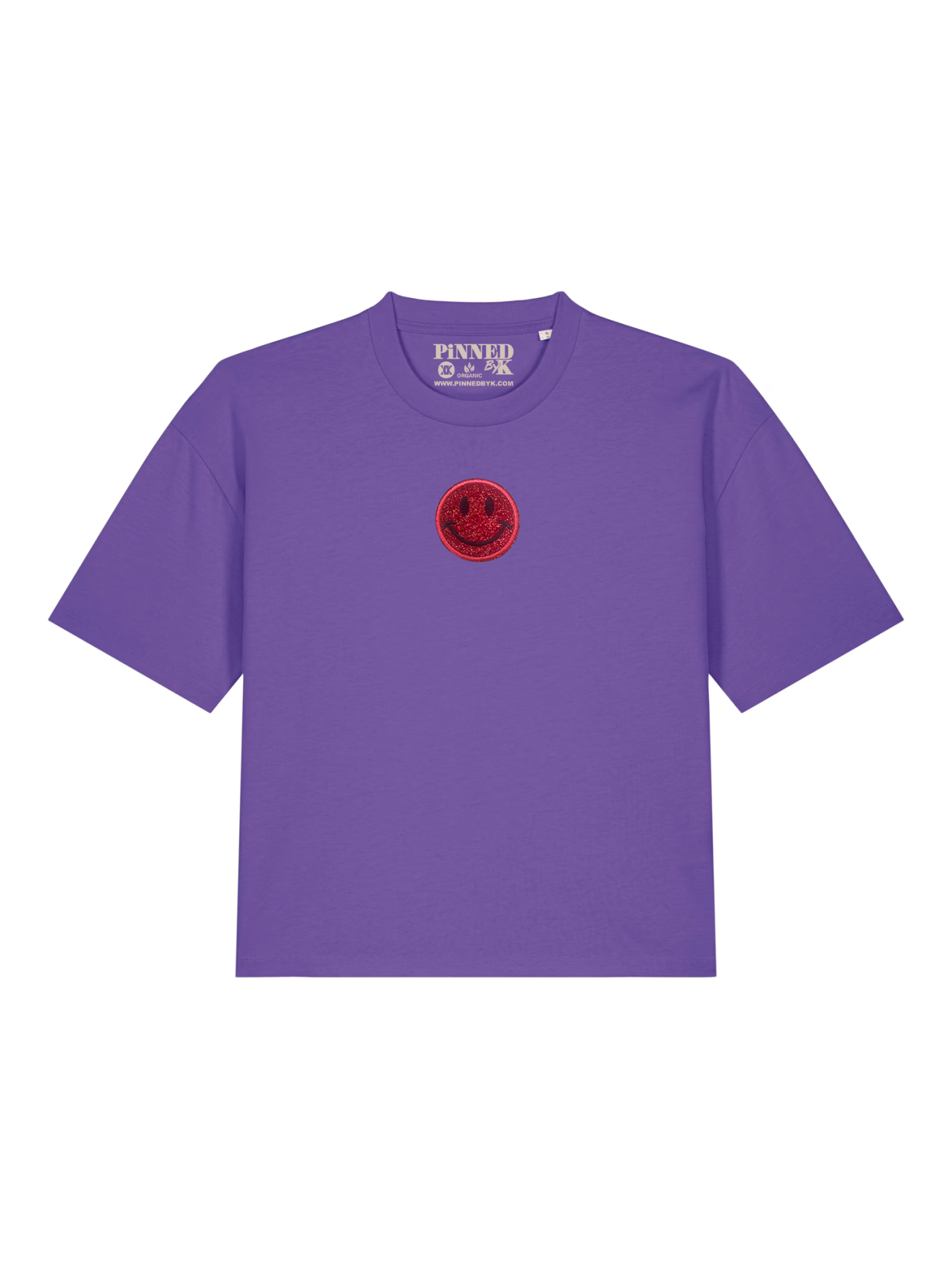 Boxy T-shirt 3D Smiley Pink Glitter - Purple