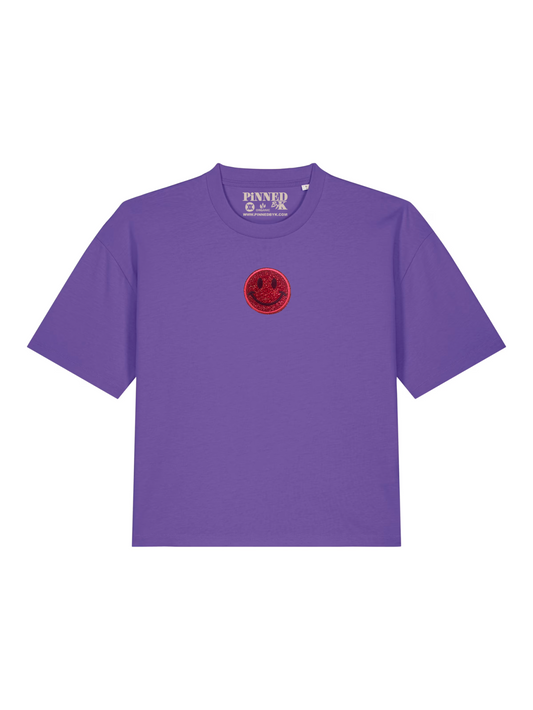 Boxy T-shirt 3D Smiley Pink Glitter - Purple