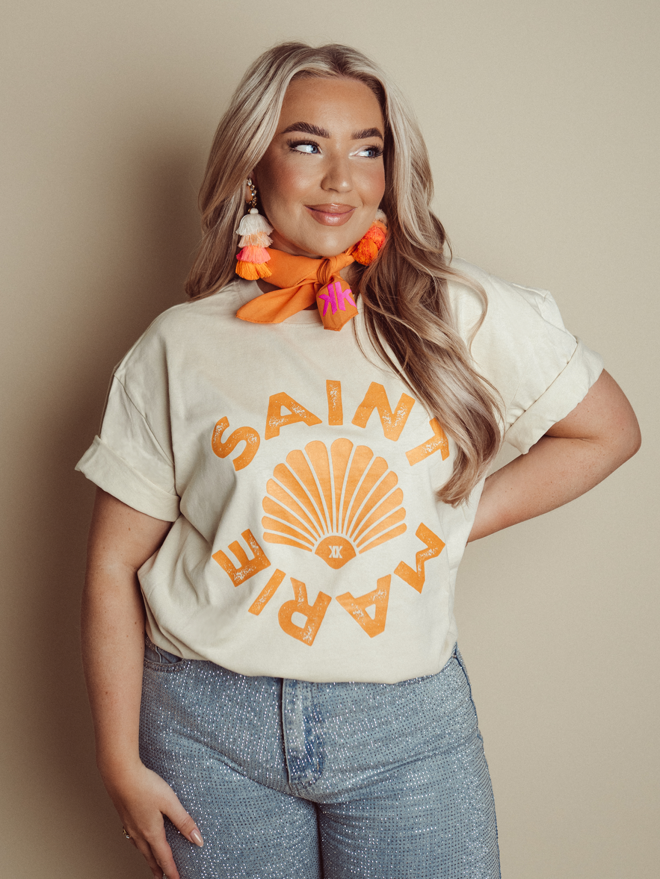 Curve T-shirt Saint Marie Orange - Off White