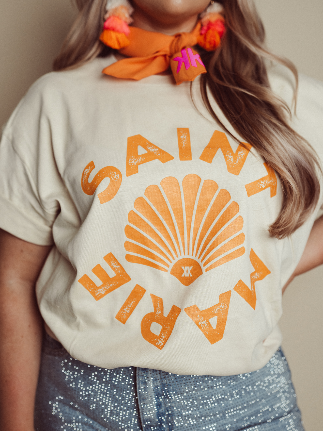 Curve T-shirt Saint Marie Orange - Off White