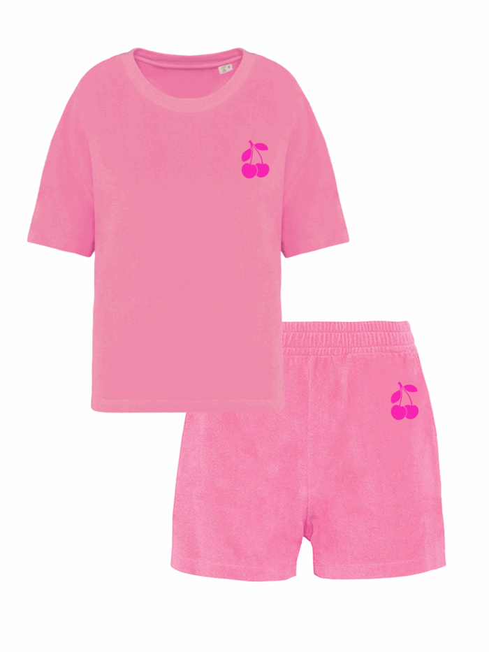 Set Badstof Cherry Mini Neon Pink Velvet - Candy Pink